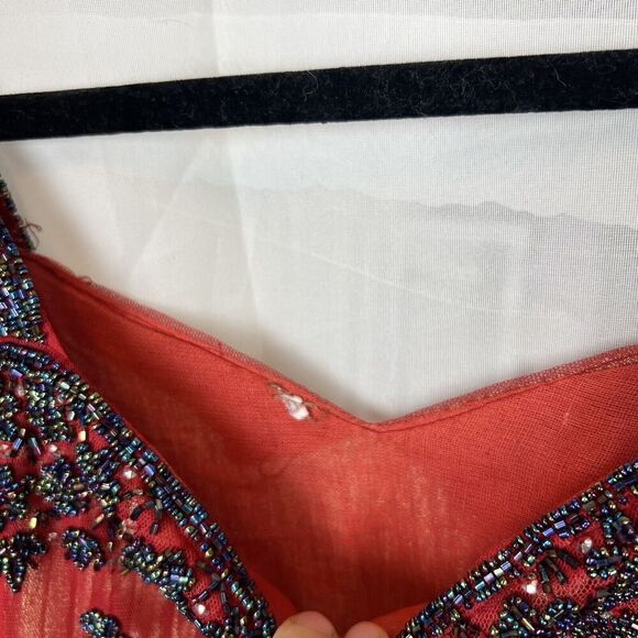 red shimmery beaded summer shift mini dress vacation wedding sz Md boho fairy - Picture 5 of 10